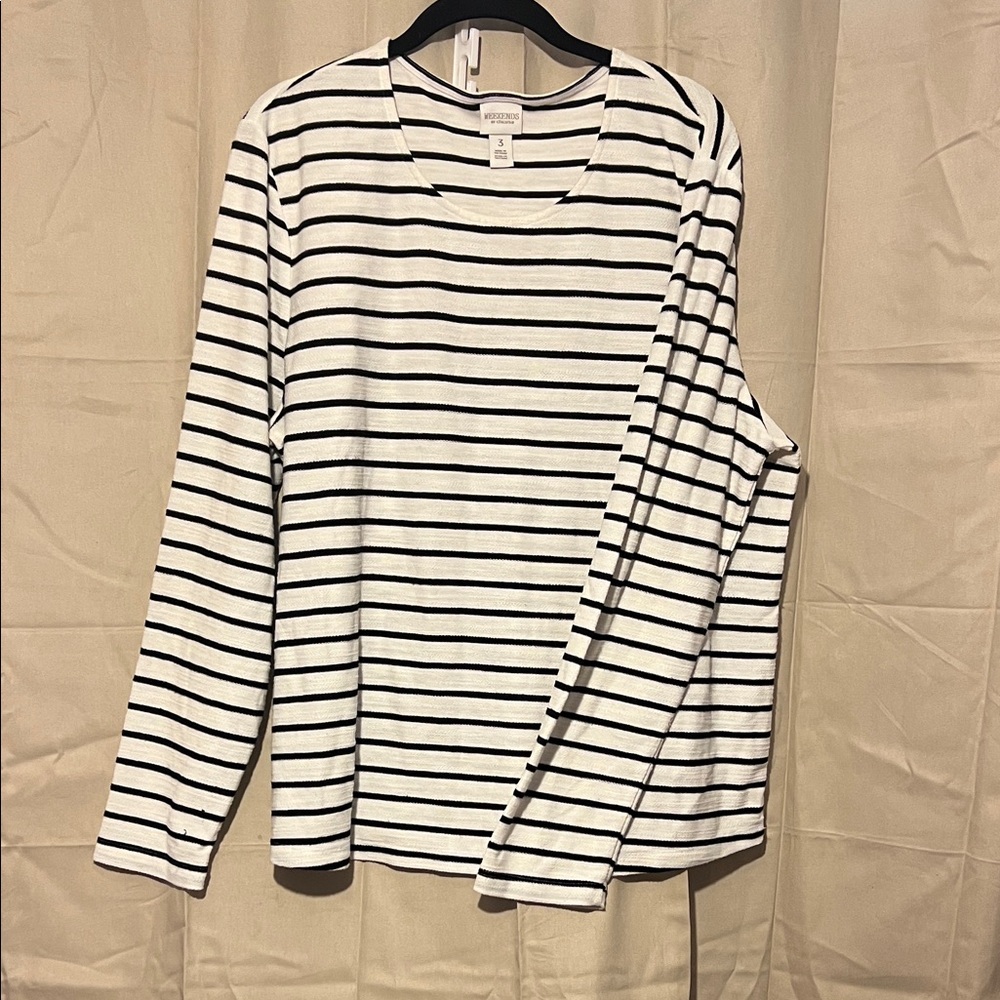 Chico's Black and White Striped Long Sleeve Tee